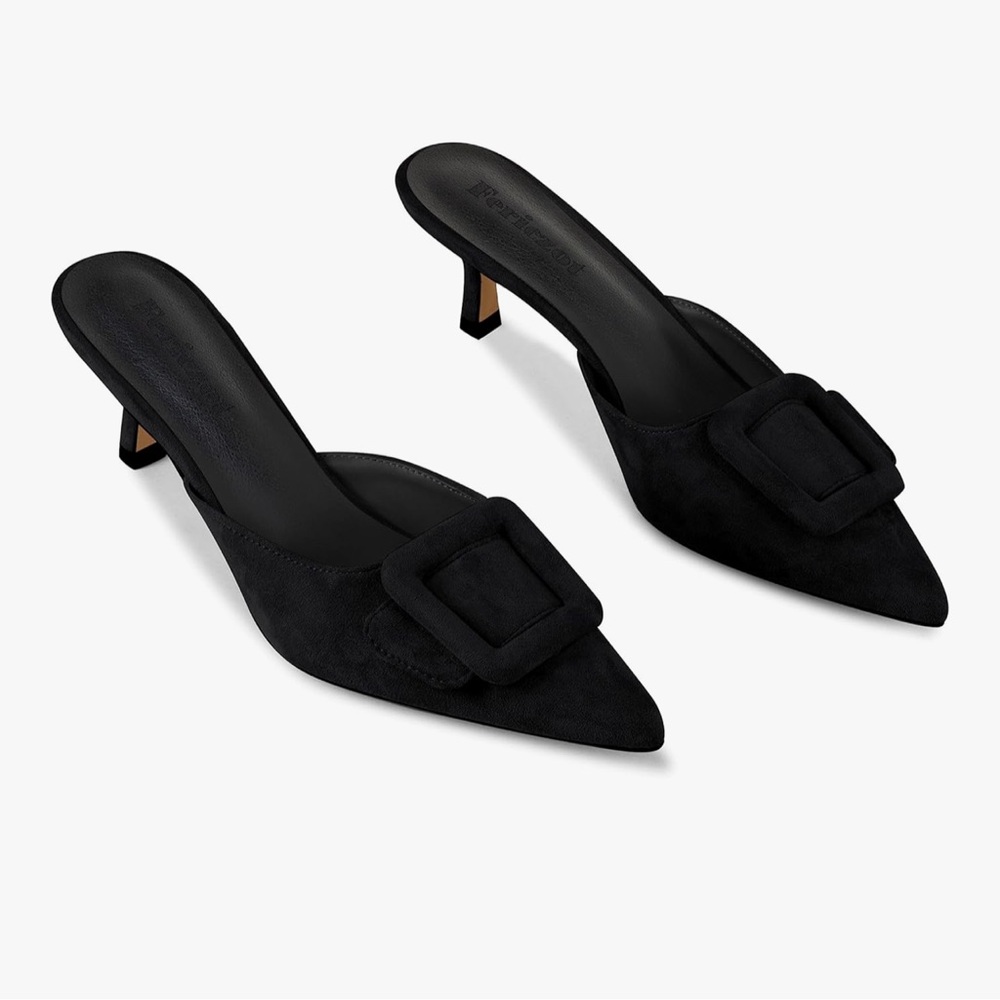Fericzot Suede Buckle Mules Black